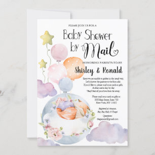 Girl Fox Pink Floral Balloons Baby shower per post Kaart