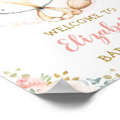 Girl Fox Waterverf Blush Pink Floral Baby shower Poster (Hoek)