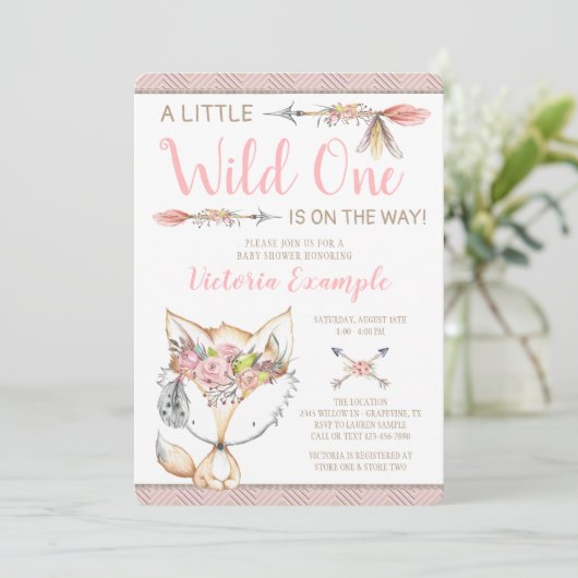 Girl Fox Wild One Baby Shower Uitnodigingen (Staand voorkant)