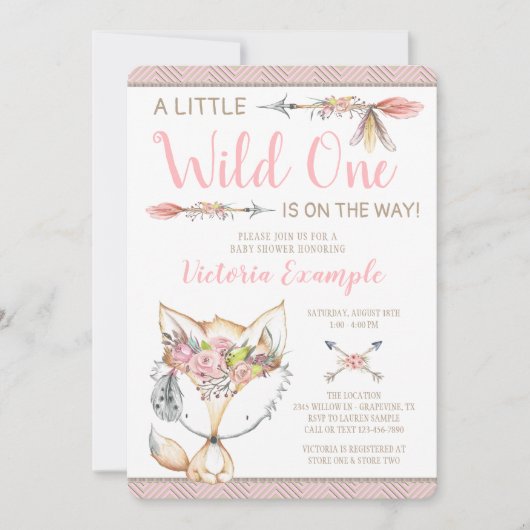 Girl Fox Wild One Baby Shower Uitnodigingen (Voorkant)