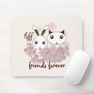 Girl Friendship BFF Cute Cartoon Kitten en Bunny Muismat