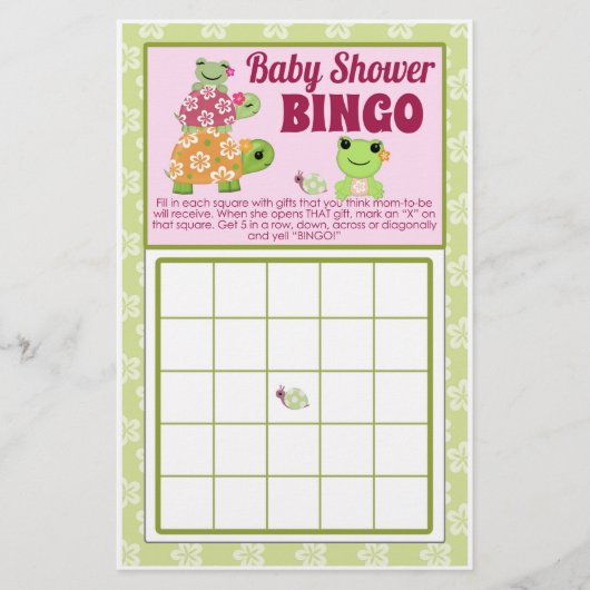 Girl Frog Baby shower Game BINGO Sheet Flyer (Voorkant)
