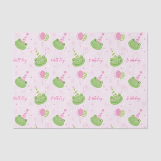 Girl Frog in Party Pet Pink Green Birthday Tissuepapier (Voorkant)
