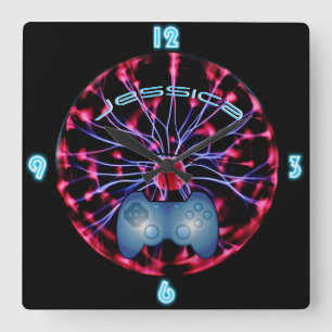 GIRL GAMER Plasma Ball Custom NEON Clock Vierkante Klok
