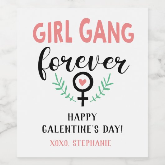 Girl Gang Forever Galentine's Day Wijn Etiket (Enkel label)