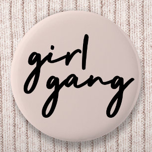 Girl Gang   Meiskracht Modern feminisme Blush Pink Ronde Button 5,7 Cm