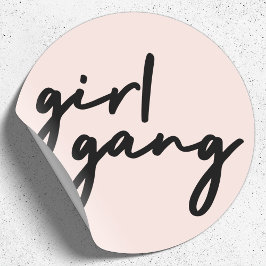 Girl Gang | Meiskracht Modern feminisme Blush Pink Ronde Sticker