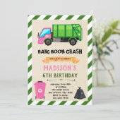 Girl Garbage Truck verjaardaguitnodiging Kaart (Staand voorkant)