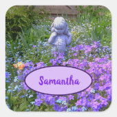 Girl Garden Statue Purple Flowers Envelope Seals Vierkante Sticker (Voorkant)