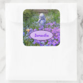 Girl Garden Statue Purple Flowers Envelope Seals Vierkante Sticker (Tas)