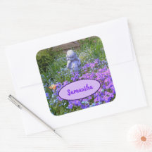 Girl Garden Statue Purple Flowers Envelope Seals