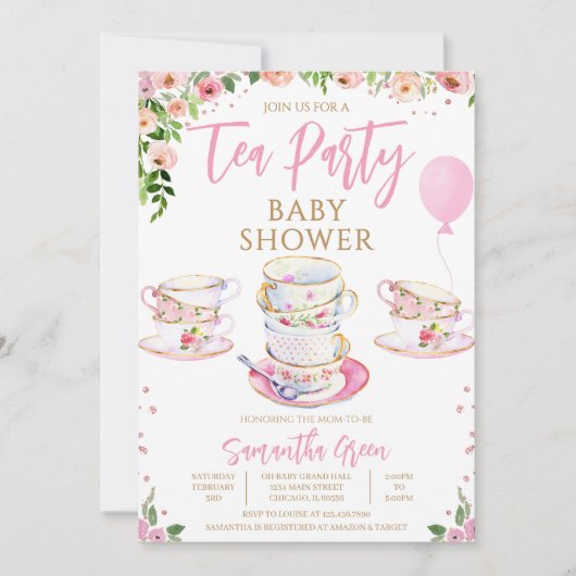 Girl Garden Tea Party Baby shower Kaart (Voorkant)