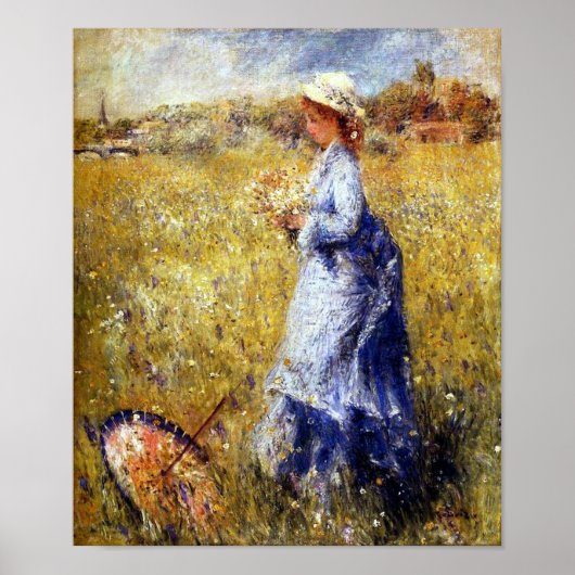 Girl Gathering Flowers Fine Art van Renoir Print (Voorkant)