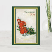 Girl Gathering Holly Vintage Image Kerstmis Kaart (Voorkant)
