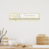 GIRL Geel Grijs Stip Baby shower Banner Poster (Keuken)