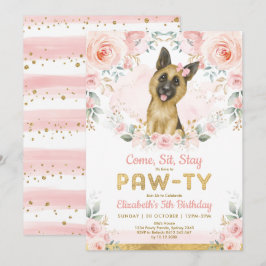 Girl German Shepherd Dogs Birthday Pink Gold Party Kaart
