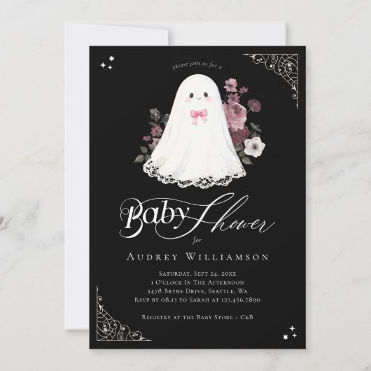 Girl Ghost Little Boo Floral Gothic Baby shower Kaart (Voorkant)