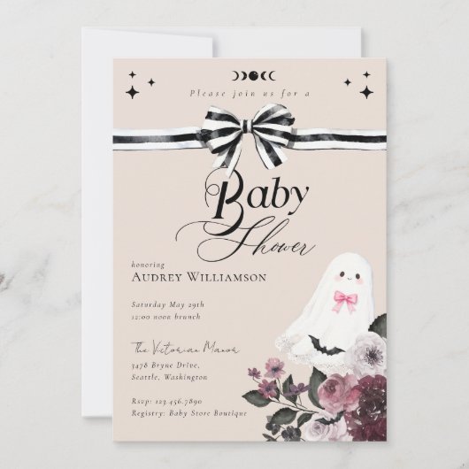 Girl Ghost Little Boo Floral Gothic Baby shower Kaart (Voorkant)