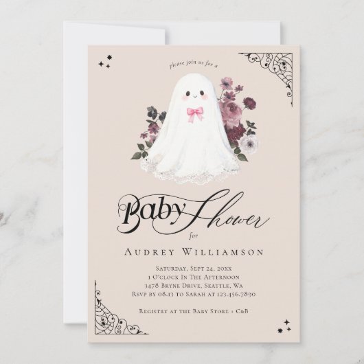 Girl Ghost Little Boo Floral Gothic Baby Shower Kaart (Voorkant)