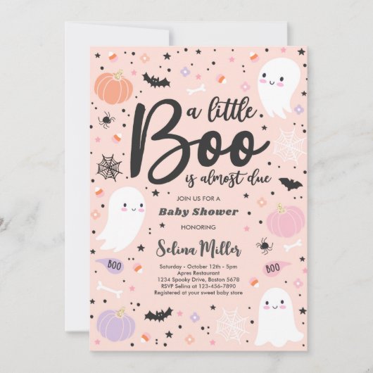 Girl Ghost Little Boo is een Halloween Baby shower Kaart (Voorkant)