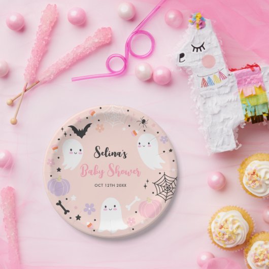 Girl Ghost Little Boo is een Halloween Baby shower Papieren Bordje (Feest)