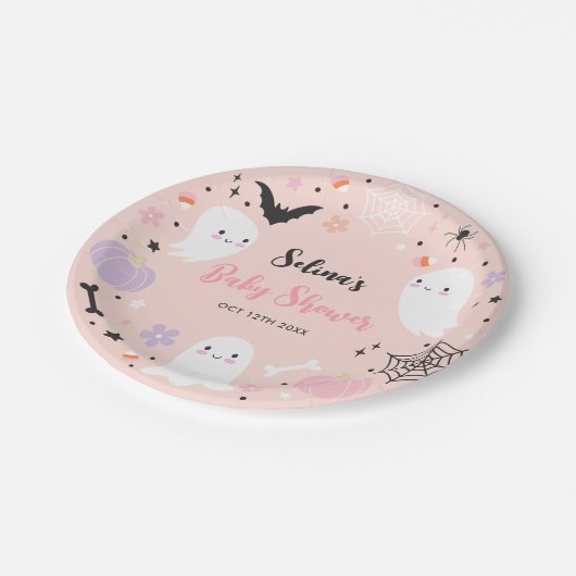 Girl Ghost Little Boo is een Halloween Baby shower Papieren Bordje (Gekanteld)