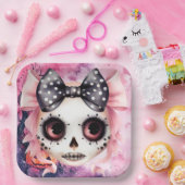 Girl Ghost Skeleton Halloween Roze thema Papieren Bordje (Feest)