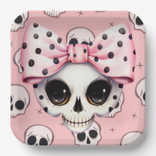 Girl Ghost Skeleton Halloween Roze thema Papieren Bordje (Voorkant)