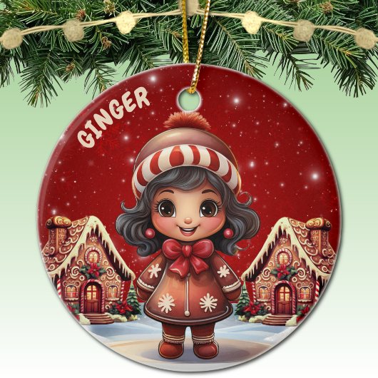 Girl Gingerbread Village House Christmas Decor Keramisch Ornament