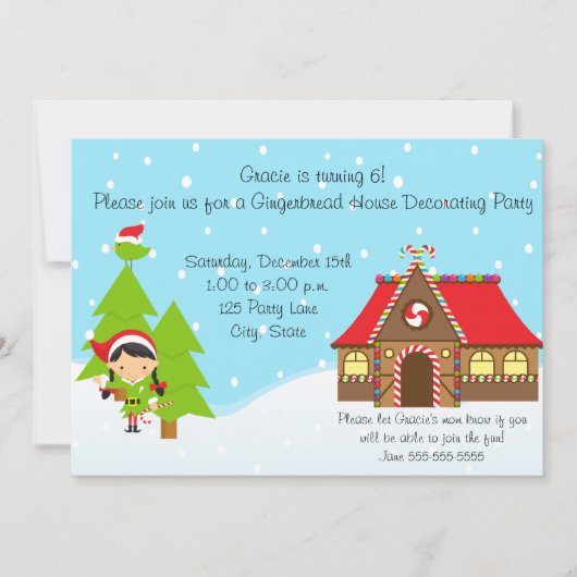 Girl Gingerbrood House Birthday Invitation Kaart (Voorkant)