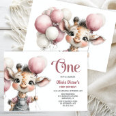 Girl Giraffe 1st Birthday Party Invitation Kaart