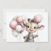 Girl Giraffe 1st Birthday Party Invitation Kaart (Achterkant)