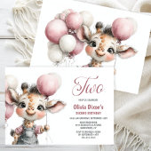 Girl Giraffe 2nd Birthday Party Invitation Kaart