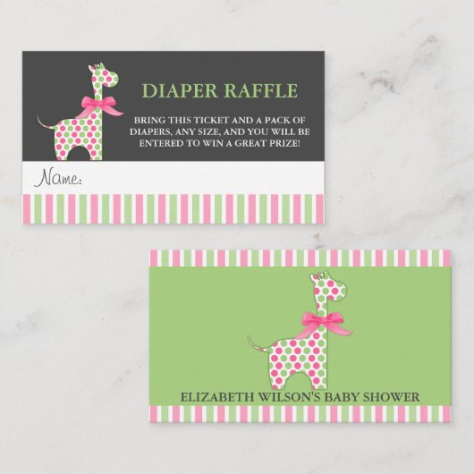 Girl Giraffe Baby shower Diaper Raffle Tickets Informatiekaartje (Voorkant / Achterkant)