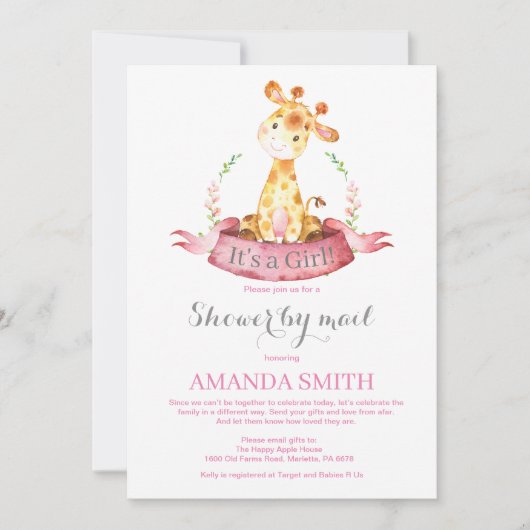 Girl Giraffe Baby shower door Mail Invitation Kaart (Voorkant)