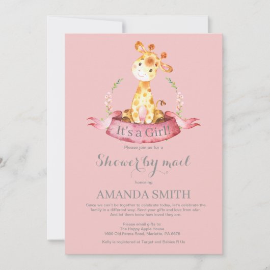 Girl Giraffe Baby shower door Mail Invitation Kaart (Voorkant)