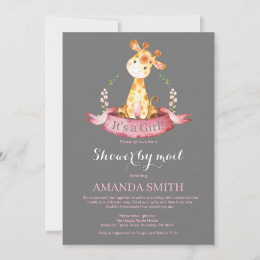 Girl Giraffe Baby shower door Mail Invitation Kaart (Voorkant)