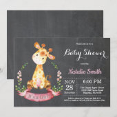 Girl Giraffe Baby shower Invitation Chalkboard Kaart (Voorkant / Achterkant)