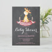 Girl Giraffe Baby shower Invitation Chalkboard Kaart (Staand voorkant)