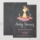 Girl Giraffe Baby shower Invitation Chalkboard Kaart (Voorkant / Achterkant)