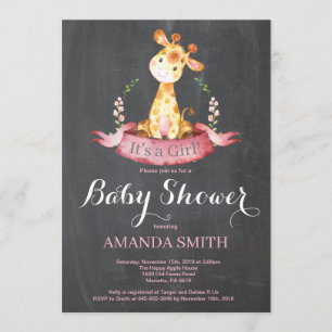 Girl Giraffe Baby shower Invitation Chalkboard Kaart
