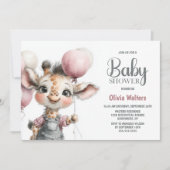 Girl Giraffe Baby Shower Invitation Kaart (Voorkant)