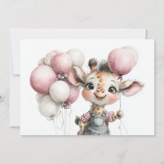 Girl Giraffe Baby Shower Invitation Kaart (Achterkant)