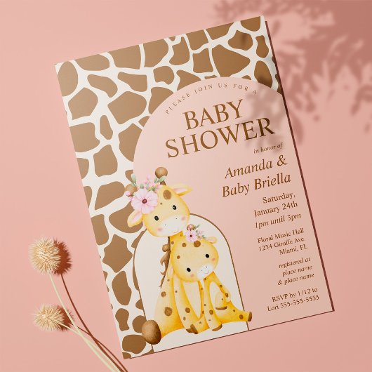 Girl Giraffe Baby shower Invitation Kaart