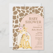Girl Giraffe Baby shower Invitation Kaart (Voorkant)
