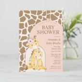 Girl Giraffe Baby shower Invitation Kaart (Staand voorkant)