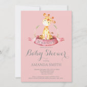 Girl Giraffe Baby shower Invitation Pink and Grey Kaart (Voorkant)