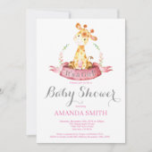 Girl Giraffe Baby shower Invitation Pink and Grey Kaart (Voorkant)
