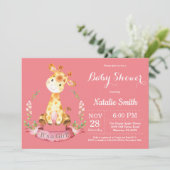 Girl Giraffe Baby shower Uitnodiging (Staand voorkant)