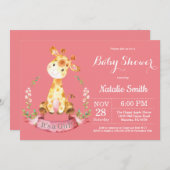 Girl Giraffe Baby shower Uitnodiging (Voorkant / Achterkant)